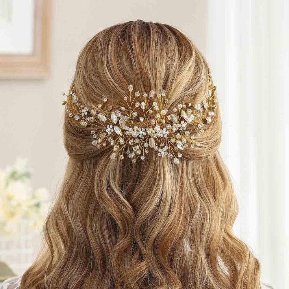 Wedding Prom Hair Piece Gold Floral Dainty Hair Accessory